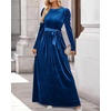 image:imageZESICA Womens Winter Velvet Long Puff Sleeve Maxi DressCobalt