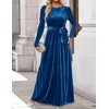 image:imageZESICA Womens Winter Velvet Long Puff Sleeve Maxi DressCobalt