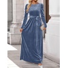 image:imageZESICA Womens Winter Velvet Long Puff Sleeve Maxi DressDusty Blue