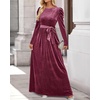 image:imageZESICA Womens Winter Velvet Long Puff Sleeve Maxi DressMauve
