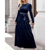 image:imageZESICA Womens Winter Velvet Long Puff Sleeve Maxi DressNavy