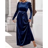 image:imageZESICA Womens Winter Velvet Long Puff Sleeve Maxi DressNavy