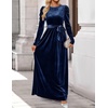 image:imageZESICA Womens Winter Velvet Long Puff Sleeve Maxi DressNavy