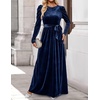 image:imageZESICA Womens Winter Velvet Long Puff Sleeve Maxi DressNavy