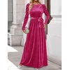 image:imageZESICA Womens Winter Velvet Long Puff Sleeve Maxi DressRose