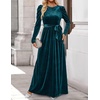 image:imageZESICA Womens Winter Velvet Long Puff Sleeve Maxi DressTeal Green