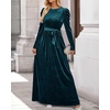 image:imageZESICA Womens Winter Velvet Long Puff Sleeve Maxi DressTeal Green