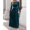image:imageZESICA Womens Winter Velvet Long Puff Sleeve Maxi DressTeal Green