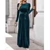 image:imageZESICA Womens Winter Velvet Long Puff Sleeve Maxi DressTeal Green