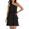 image:imageZESICA Womens 2025 Summer Sleeveless Mini Dress Boho One Shoulder Ruffle Tiered Layered Flowy A Line DressesDarkblack