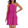 image:imageZESICA Womens 2025 Summer Sleeveless Mini Dress Boho One Shoulder Ruffle Tiered Layered Flowy A Line DressesRose