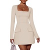 image:imageZESICA Womens 2026 Fall Elegant Long Sleeve Bodycon Mini DressApricot