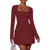 image:imageZESICA Womens 2026 Fall Elegant Long Sleeve Bodycon Mini DressWine