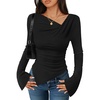 image:imageZESICA Womens 2026 Fall Long Sleeve Asymmetrical Y2K Going Out TopsBlack