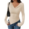 image:imageZESICA Womens Cowl Neck Long Sleeve Ruched Fitted Going Out TopsApricot