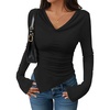 image:imageZESICA Womens Cowl Neck Long Sleeve Ruched Fitted Going Out TopsBlack