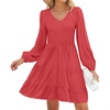 image:imageZESICA Womens Fall Casual Long Sleeve V Neck Boho Mini DressWatermelon