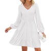 image:imageZESICA Womens Fall Casual Long Sleeve V Neck Boho Mini DressWhite
