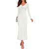 image:imageZESICA Womens Fall Floral Long Sleeve Bodycon Dress 2026 Elegant V Neck Cocktail Party Long Midi DressesWhite