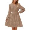 image:imageZESICA Womens Fall Long Sleeve Eyelet Embroidery Mini DressTan
