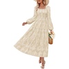 image:imageZESICA Womens Fall Long Sleeve Floral Wedding Guest Midi DressApricot