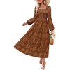 image:imageZESICA Womens Fall Long Sleeve Floral Wedding Guest Midi DressBrown