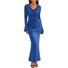 image:imageZESICA Womens Fall Long Sleeve Ruched Knit Cowl Neck Back Slit Maxi DressBlue