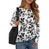 image:imageZESICA Womens Floral Long Sleeve Shirts 2026 Spring Boat Neck Mesh Ruched Tops Fitted Asymmetrical Going Out BlousesWhite