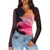 image:imageZESICA Womens Floral Mesh Going Out Tops Fall Long Sleeve Y2K ShirtsBlack