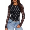 image:imageZESICA Womens Floral Mesh Going Out Tops Fall Long Sleeve Y2K ShirtsBlack Dot