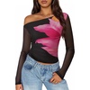 image:imageZESICA Womens Floral Mesh Off Shoulder Long Sleeve TopsBlack