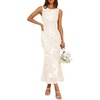 image:imageZESICA Womens Floral Mesh Slit Bodycon Wedding Guest Cocktail Midi DressApricot