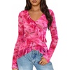 image:imageZESICA Womens Floral Ruffle Mesh Tops Long Sleeve ShirtsPink