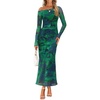 image:imageZESICA Womens Long Sleeve Floral Maxi Dress 2026 Fall Off Shoulder Bodycon Ruched Mesh Cocktail Wedding Guest DressesGreen