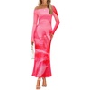 image:imageZESICA Womens Long Sleeve Floral Maxi Dress 2026 Fall Off Shoulder Bodycon Ruched Mesh Cocktail Wedding Guest DressesPink