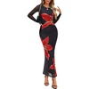 image:imageZESICA Womens Long Sleeve Floral Side Slit Bodycon Maxi DressesBlack