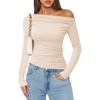 image:imageZESICA Womens Off Shoulder Ruched Tops Long Sleeve ShirtsApricot