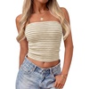 image:imageZESICA Womens Striped Strapless Crop Knit Tube TopsApricot