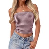 image:imageZESICA Womens Striped Strapless Crop Knit Tube TopsWine