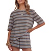image:imageZESICA Womens Summer 2 Piece Stripe Short Sets Lounge Workout Beach OutfitsBlue