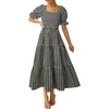 image:imageZESICA Womens Summer Boho Gingham Puff Sleeve Square Neck Beach Midi DressBlack
