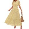 image:imageZESICA Womens Summer Casual V Neck Eyelet A Line Maxi DressesYellow