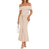 image:imageZESICA Womens Summer Elegant Off Shoulder Bodycon Maxi DressApricot