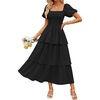 image:imageZESICA Womens Summer Short Puff Sleeve Flowy Tiered Midi DressBlack
