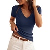 image:imageZESICA Womens Summer Short Sleeve Lace V Neck Tops Fitted Cute Work ShirtsNavy