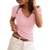 image:imageZESICA Womens Summer Short Sleeve Lace V Neck Tops Fitted Cute Work ShirtsPink