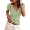 image:imageZESICA Womens Summer Short Sleeve Lace V Neck Tops Fitted Cute Work ShirtsSage
