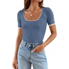 image:imageZESICA Womens Summer Short Sleeve Square Neck Business TopsDustyblue