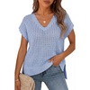 image:imageZESICA Womens Summer Sweater Vest Crochet Eyelet Cap Sleeve Cute Beach TopBlue