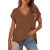 image:imageZESICA Womens Summer Sweater Vest Crochet Eyelet Cap Sleeve Cute Beach TopChocolate Brown